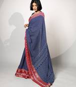 women's chevron/zig zag print cotton silk saree -blue