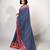 women's chevron/zig zag print cotton silk saree -blue