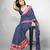 women's chevron/zig zag print cotton silk saree -blue