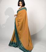 women's chevron/zig zag print cotton silk saree -orange