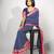 women's chevron/zig zag print cotton silk saree -blue