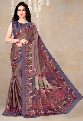 women's solid/madhibani print chiffon saree -rose 1