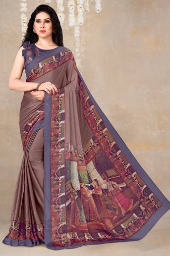 women's solid/madhibani print chiffon saree -rose