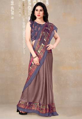 women's solid/madhibani print chiffon saree -rose 2