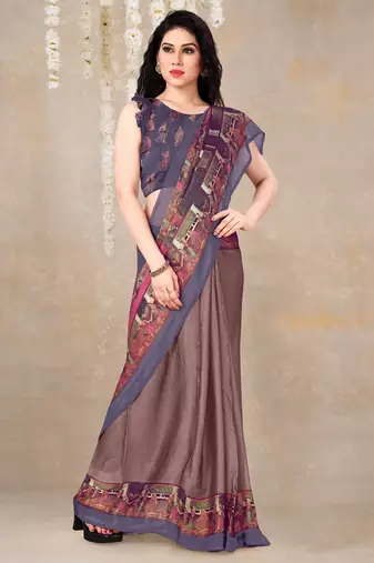 women's solid/madhibani print chiffon saree -rose