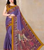 women's solid/madhibani print chiffon saree -purple