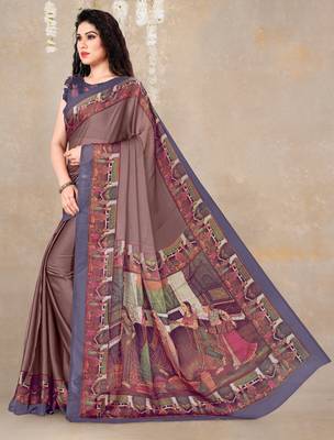 women's solid/madhibani print chiffon saree -rose 3