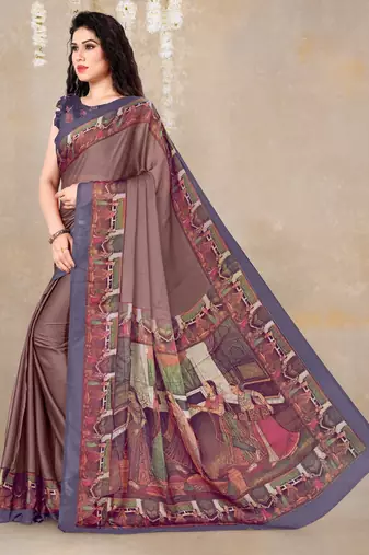 women's solid/madhibani print chiffon saree -rose