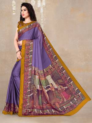 women's solid/madhibani print chiffon saree -purple 3