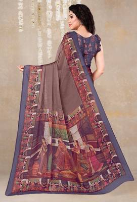women's solid/madhibani print chiffon saree -rose 4