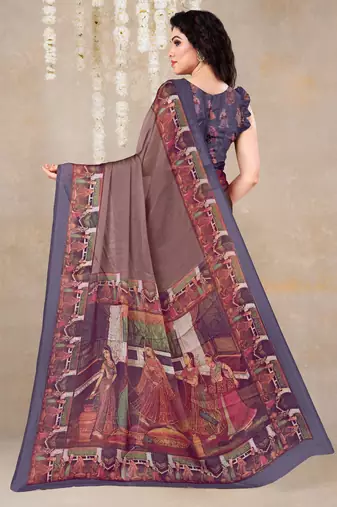 women's solid/madhibani print chiffon saree -rose