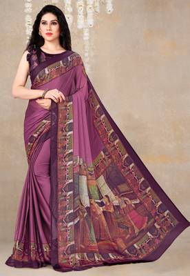 women's solid/madhibani print chiffon saree -magenta 1