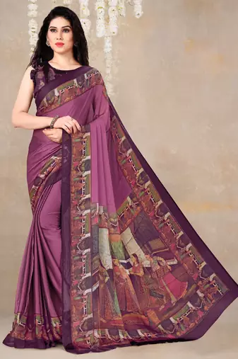 women's solid/madhibani print chiffon saree -magenta