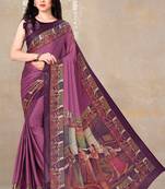 women's solid/madhibani print chiffon saree -magenta
