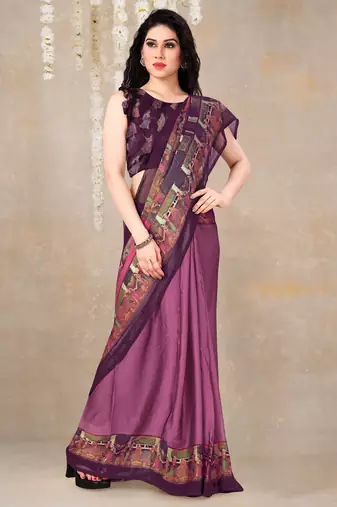 women's solid/madhibani print chiffon saree -magenta