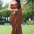 women's solid stripe print chiffon saree -rust