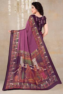 women's solid/madhibani print chiffon saree -magenta 3