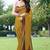 women's solid stripe print chiffon saree -yellow