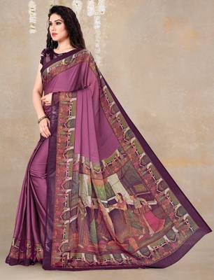 women's solid/madhibani print chiffon saree -magenta 4