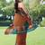 women's solid stripe print chiffon saree -rust