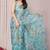 women's floral print chiffon saree -turquoise