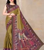 women's solid/madhibani print chiffon saree -mustard