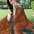 women's solid stripe print chiffon saree -rust