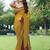 women's solid stripe print chiffon saree -yellow