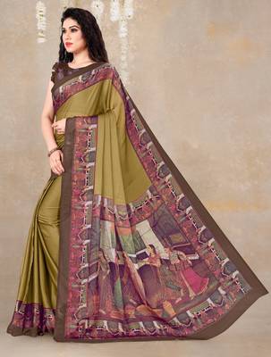 women's solid/madhibani print chiffon saree -mustard 2