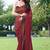 women's solid stripe print chiffon saree -coral