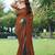 women's solid stripe print chiffon saree -rust
