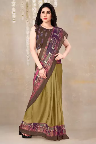women's solid/madhibani print chiffon saree -mustard