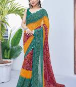 women's badhani print georgette saree -green