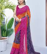 women's badhani print georgette saree -pink