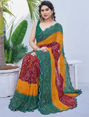 women's badhani print georgette saree -green 2