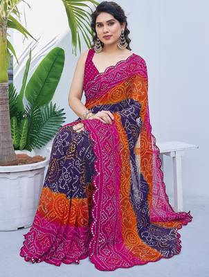 women's badhani print georgette saree -pink 2