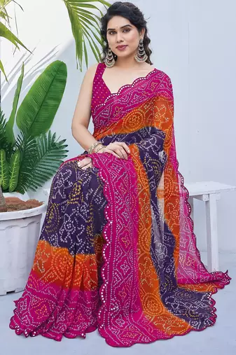 women's badhani print georgette saree -pink
