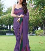 women's solid stripe print chiffon saree -lavender