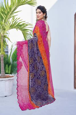 women's badhani print georgette saree -pink 3