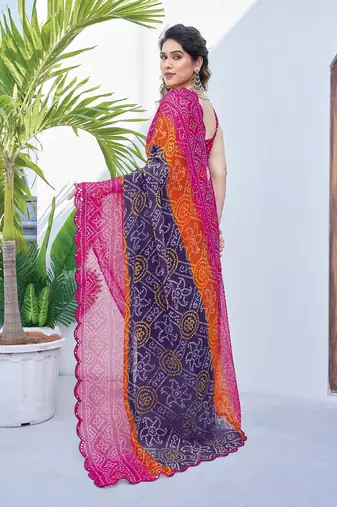 women's badhani print georgette saree -pink