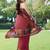 women's solid stripe print chiffon saree -coral