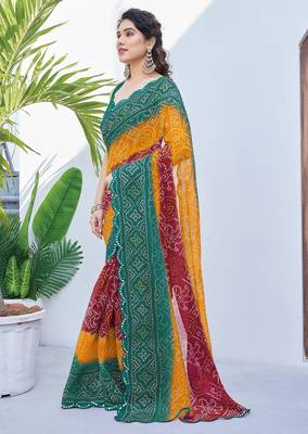 women's badhani print georgette saree -green 3