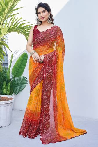 women's badhani print georgette saree -orange