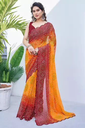 women's badhani print georgette saree -orange