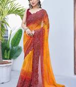 women's badhani print georgette saree -orange