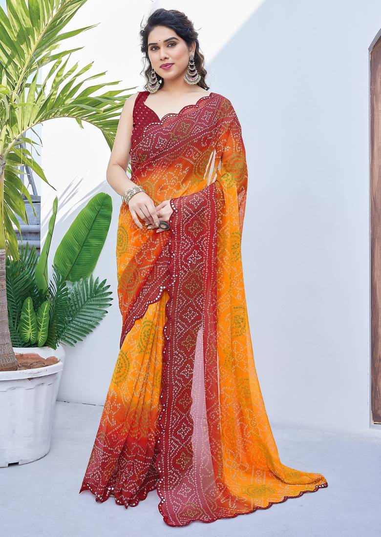 women's badhani print georgette saree -orange