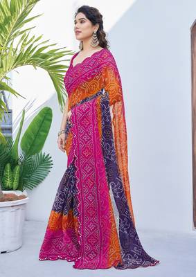 women's badhani print georgette saree -pink 4