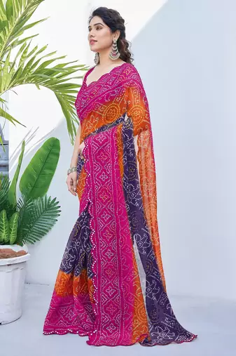 women's badhani print georgette saree -pink