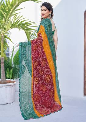 women's badhani print georgette saree -green 4