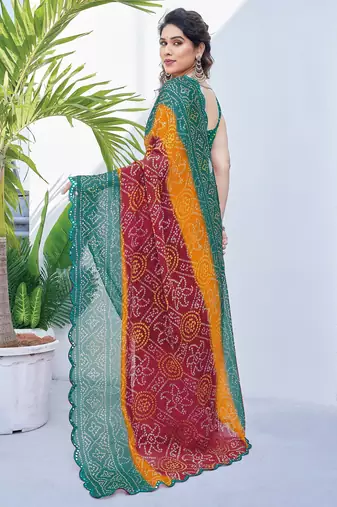 women's badhani print georgette saree -green